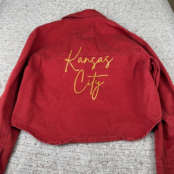 MADdenim Kansas City Cropped Denim Jacket Western Style Red Size L‎ - Picture 1 of 8